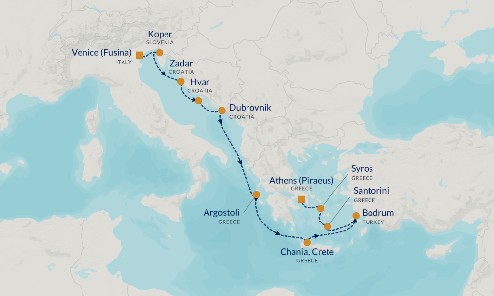 Map of Azamara Greek Isles Cruise